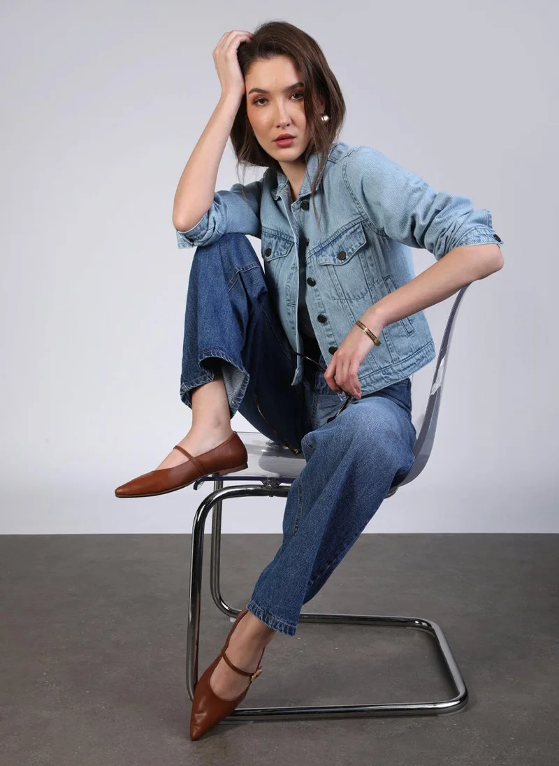 Urbano Fashion  Urbano Fashion Women's Ice Blue Regular Fit Washed Full Sleeve Denim Jacket for Women | Best Price UAE